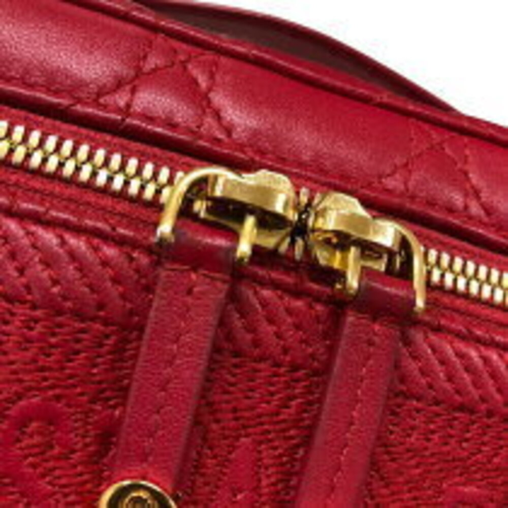 Dior Cannage Red TRAVEL Handbag Lambskin Christian Vanity - Picture 10 of 11